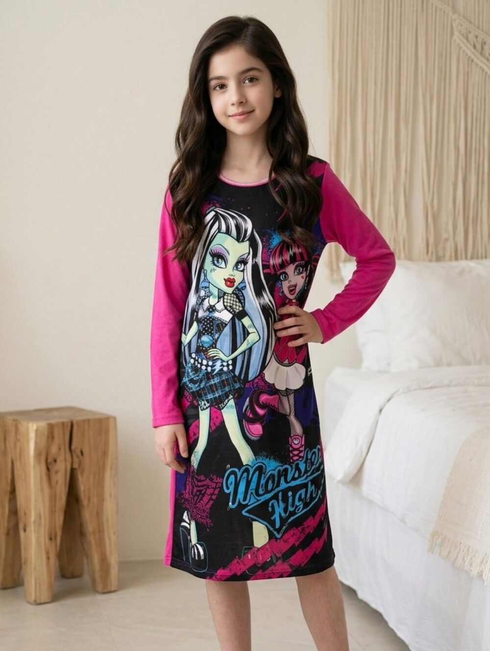 Monster High Girls Pink Flannel Nightgown Gown Frankie Stein Draculaura Pajamas